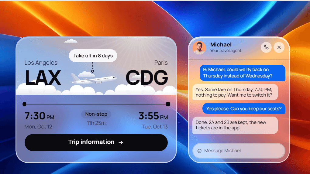 The portal's home page: an upcoming trip and the chat
